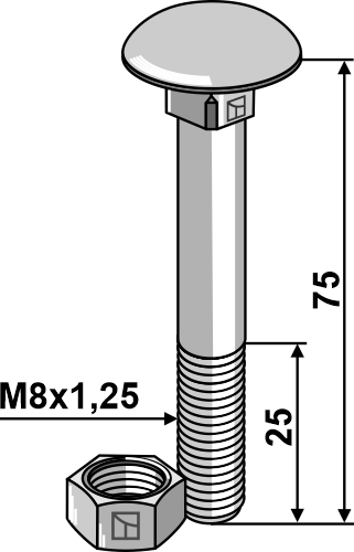 Flachrundschraube M8 verzinkt mit Mutter