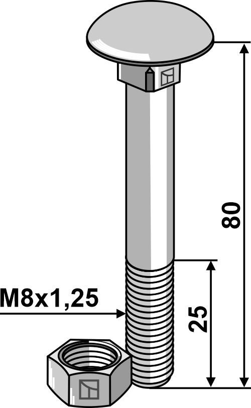 Flachrundschraube M8x1,25x80 verzinkt mit Mutter