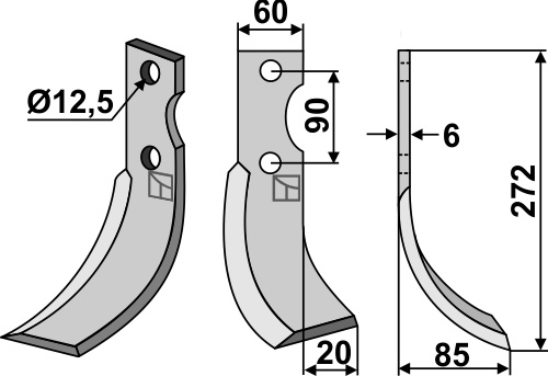 Fräsmesser 272x60mm, rechts geeignet für: Adriatica blade 