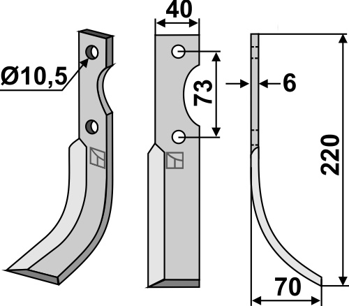 Fräsmesser, rechte Ausführung geeignet für: Agrimac Fräsmesser
