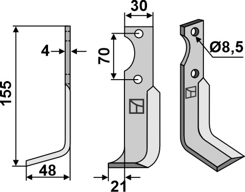 Fräsmesser 155x30mm, links geeignet für: Agria blade and rotary tine
