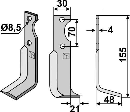 Fräsmesser 155x30mm, rechts geeignet für: Agria blade and rotary tine