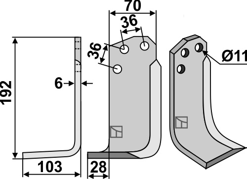 Fräsmesser 192x70mm, links geeignet für: Agria blade and rotary tine