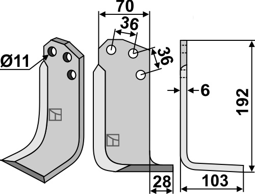 Fräsmesser 192x70mm, rechts geeignet für: Agria blade and rotary tine