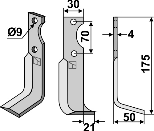 Fräsmesser 175x30mm, rechts geeignet für: Agria blade and rotary tine