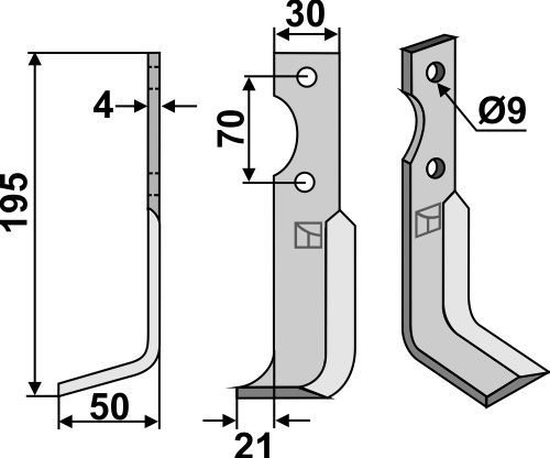 Fräsmesser 195x30mm, links geeignet für: Agria blade and rotary tine