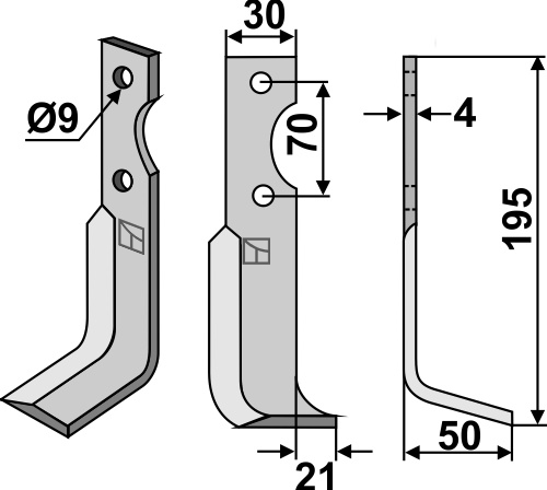 Fräsmesser 195x30mm, rechts geeignet für: Agria blade and rotary tine