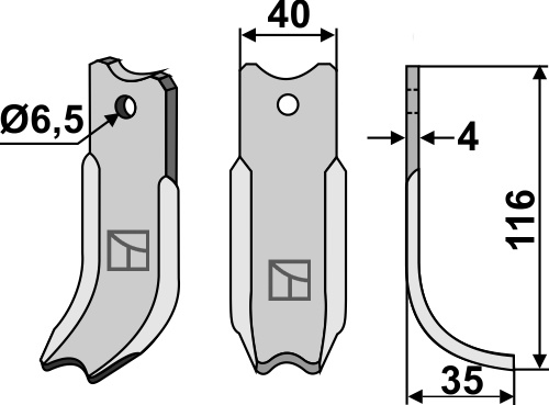 Hackmesser 116x40mm geeignet für: Agria blade and rotary tine