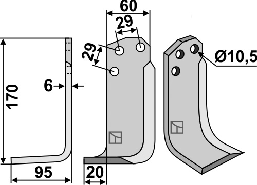 Fräsmesser, linke Ausführung geeignet für: Agria blade and rotary tine