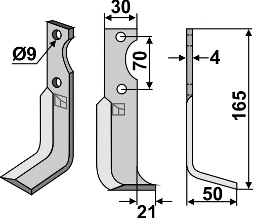 Fräsmesser 165x30mm, rechts geeignet für: Agria blade and rotary tine