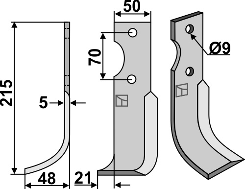 Fräsmesser 215x50mm, links geeignet für: Agria blade and rotary tine