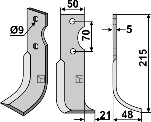 Fräsmesser 215x50mm, rechts geeignet für: Agria blade and rotary tine