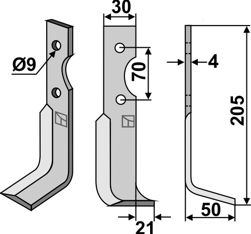 Fräsmesser 205x30mm, rechts geeignet für: Agria blade and rotary tine