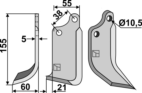 Fräsmesser, linke Ausführung geeignet für: Agria blade and rotary tine