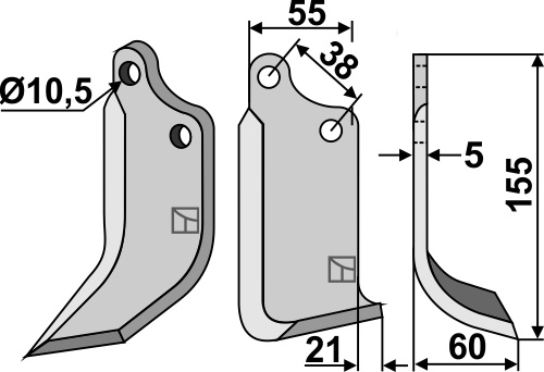 Fräsmesser 155x55mm, rechts geeignet für: Agria blade and rotary tine