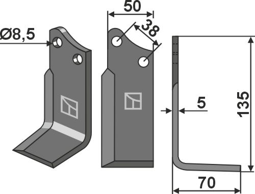Fräsmesser 135x50mm, rechts geeignet für: Agria blade and rotary tine