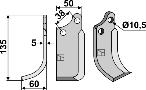 Fräsmesser, linke Ausführung geeignet für: Agria blade and rotary tine