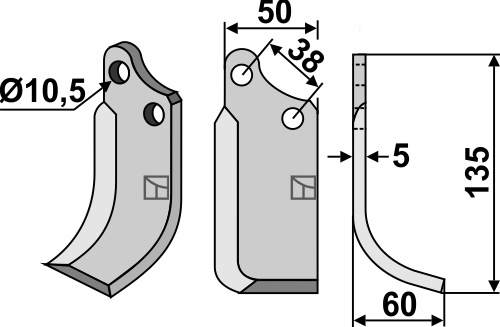 Fräsmesser 135x50mm, rechts geeignet für: Agria blade and rotary tine