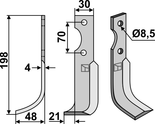 Fräsmesser 198x30mm, links geeignet für: Agria blade and rotary tine