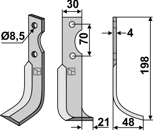 Fräsmesser 198x30mm, rechts geeignet für: Agria blade and rotary tine