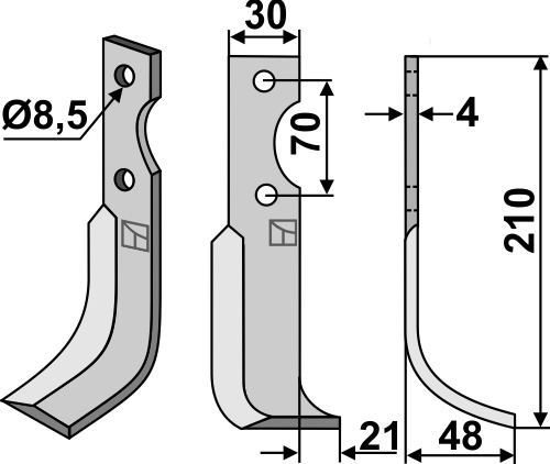 Fräsmesser 210x30mm, rechts geeignet für: Agria blade and rotary tine