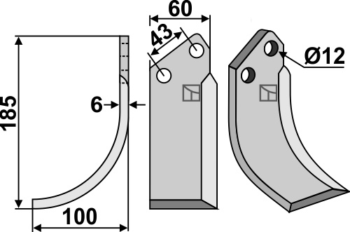 Fräsmesser, linke Ausführung geeignet für: Agria blade and rotary tine