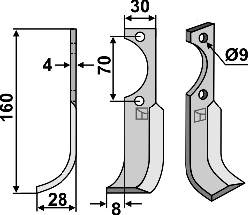 Fräsmesser 160x30mm, links geeignet für: Agria blade and rotary tine