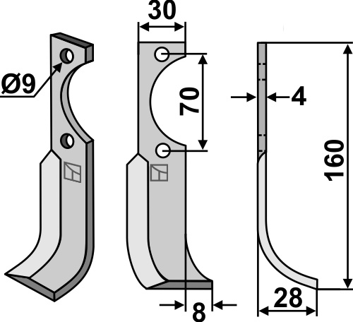 Fräsmesser 160x30mm, rechts geeignet für: Agria blade and rotary tine