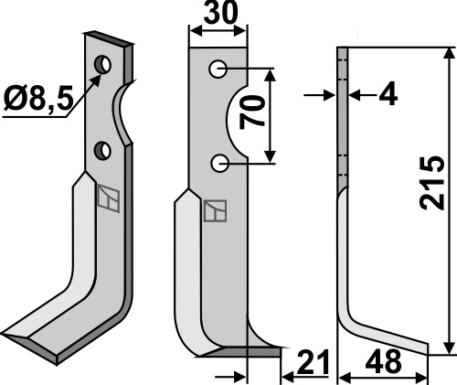 Fräsmesser 215x30mm, rechts geeignet für: Agria blade and rotary tine