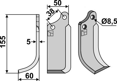 Fräsmesser 155x50mm, links geeignet für: Agria blade and rotary tine