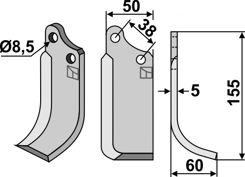 Fräsmesser 155x50mm, rechts geeignet für: Agria blade and rotary tine