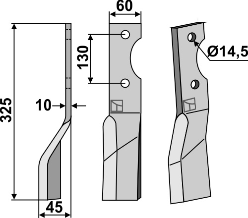 Rotorzinken, linke Ausführung geeignet für: Alpego couteau de fraise et dent rotative