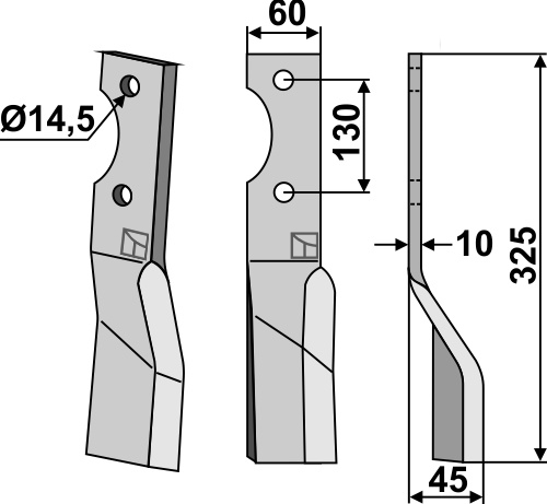 Rotorzinken 325x60mm, rechts geeignet für: Alpego blade and rotary tine