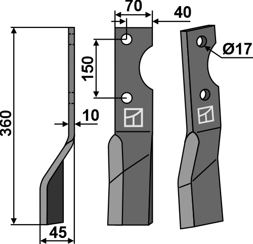 Rotorzinken 360x70mm, links geeignet für: Alpego blade and rotary tine