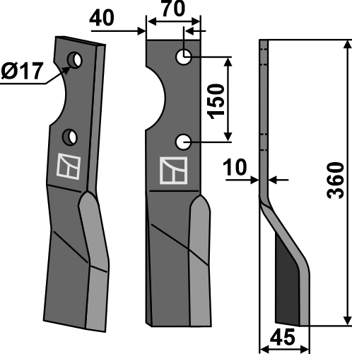 Rotorzinken 360x70mm, rechts geeignet für: Alpego blade and rotary tine