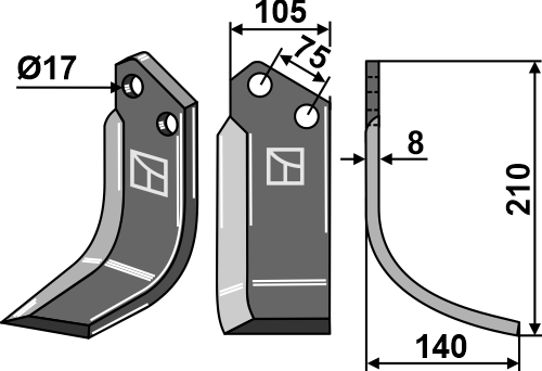 Fräsmesser 210x105mm, rechts geeignet für: Alpego blade and rotary tine