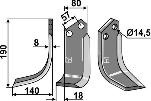 Fräsmesser 190x80mm, links geeignet für: Alpego blade and rotary tine