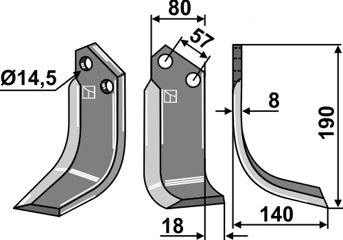 Fräsmesser 190x80mm, rechts geeignet für: Alpego blade and rotary tine