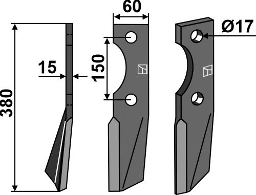 Rotorzinken 380x60mm, links geeignet für: Alpego blade and rotary tine