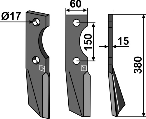 Rotorzinken 380x60mm, rechts geeignet für: Alpego blade and rotary tine