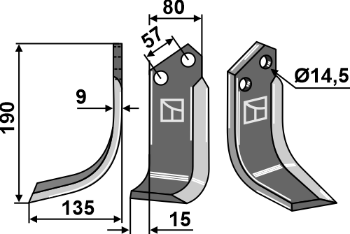 Fräsmesser 190x80mm, links geeignet für: Alpego blade and rotary tine