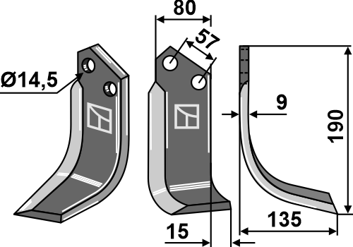 Fräsmesser 190x80mm, rechts geeignet für: Alpego blade and rotary tine