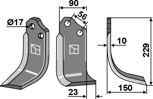 Rotortanden 229x90mm, rechts geeignet für: Alpego freesmes en rotortanden