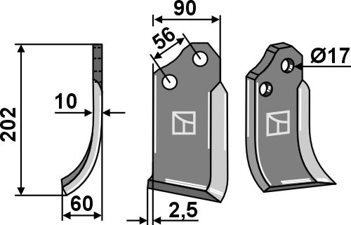Rotortanden 202x90mm, links geeignet für: Alpego freesmes en rotortanden