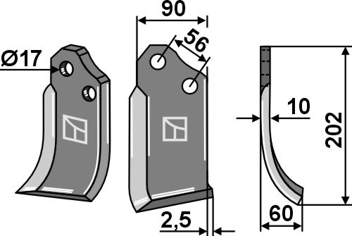 Rotortanden 202x90mm, rechts geeignet für: Alpego freesmes en rotortanden