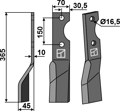 Rotorzinken, linke Ausführung geeignet für: Alpego couteau de fraise et dent rotative