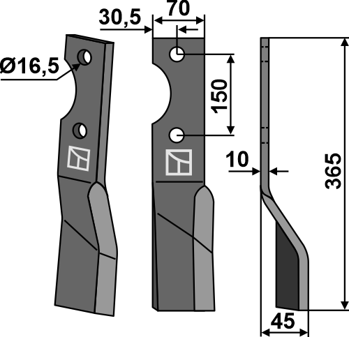 Rotorzinken 365x70mm, rechts geeignet für: Alpego blade and rotary tine