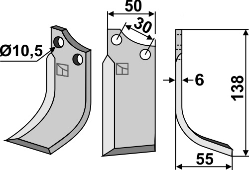 Fräsmesser 138x50mm, rechts geeignet für: Badalini fræserkniv og rotortænder