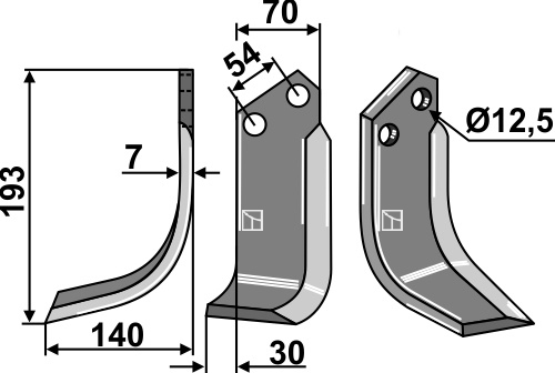 Fräsmesser 193x70mm, links geeignet für: Badalini fræserkniv og rotortænder
