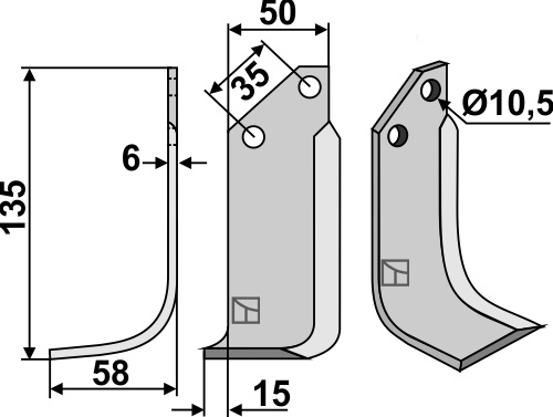 Fräsmesser 135x50mm, links geeignet für: Badalini fræserkniv og rotortænder